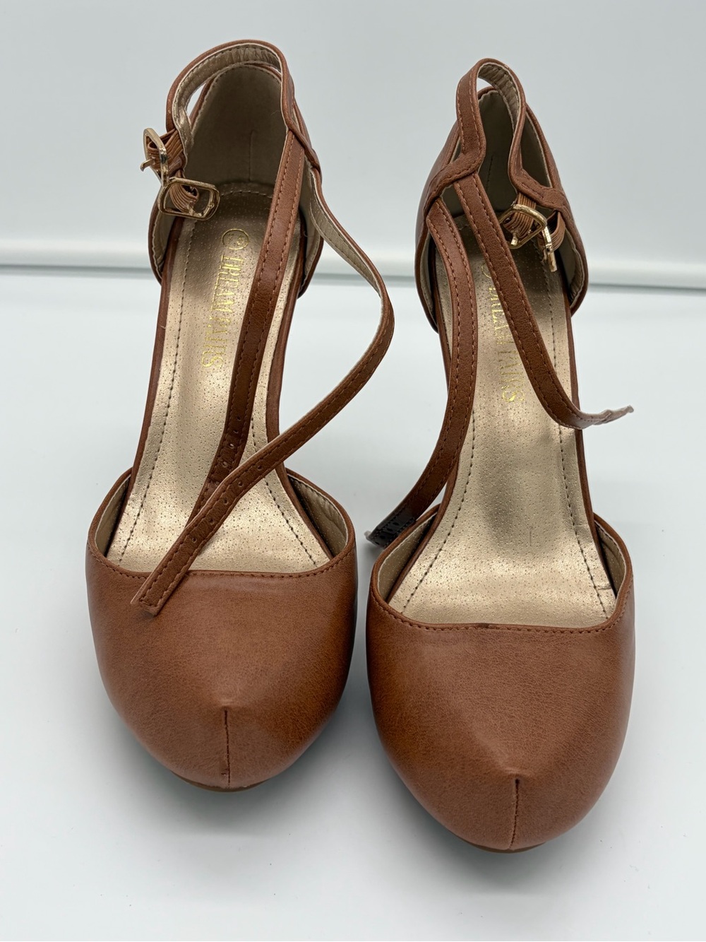 Brown Women's Ankle Strap Heeled Pumps